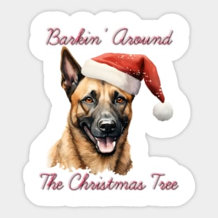 Christmas Belgian Malinois Dog in Santa Hat Sticker